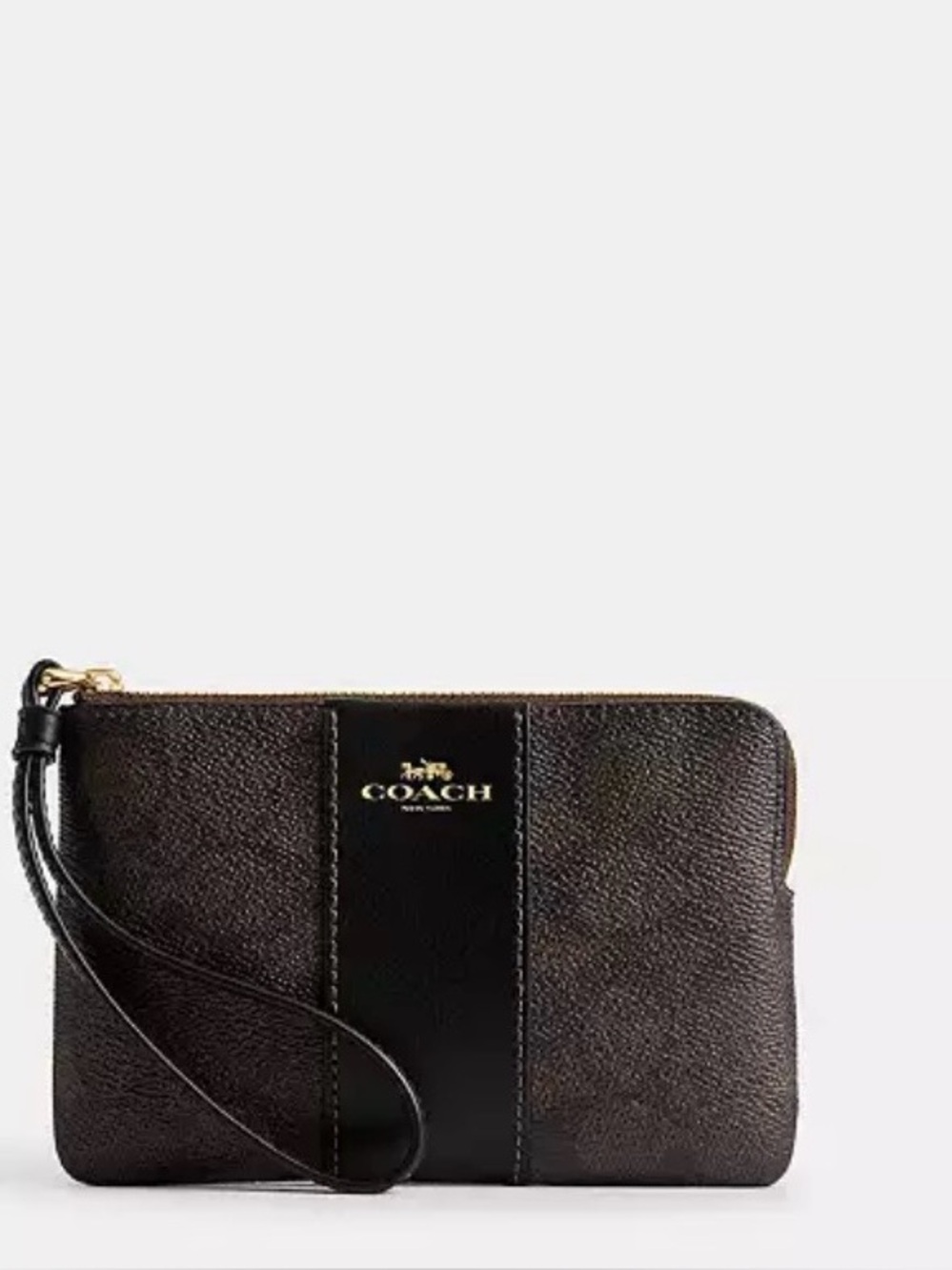 Coach Corner Zip Wristlet In Signature Canvas With Stripe Black